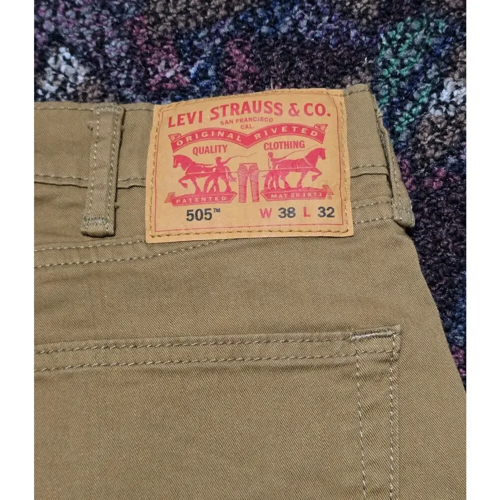 Levi’s 505 Regular Fit Jeans Mens 38x29 Tan / Khaki Straight Color Denim